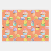 Süßigkeiten-Muster Cupcakes und Macaros Geschenkpapier Set (Vorderseite 2)