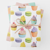 Süßigkeiten-Muster Cupcakes und Macaros Geschenkpapier Set (Beispiel)