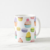 Süßigkeiten-Muster Cupcakes und Macaros Kaffeetasse (VorderseiteRechts)
