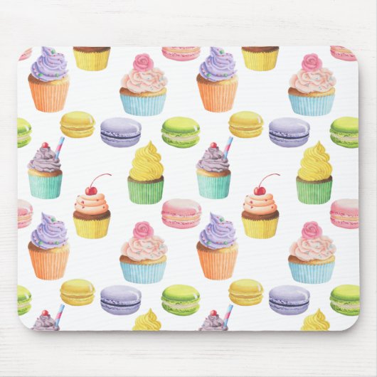 Süßigkeiten-Muster Cupcakes und Macaros Mousepad (Vorne)