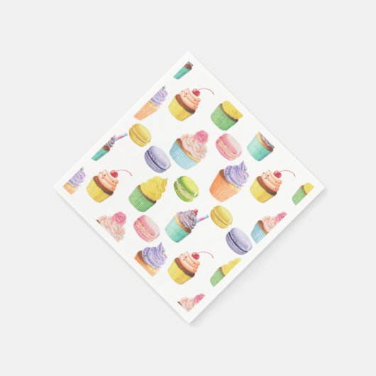 Süßigkeiten-Muster Cupcakes und Macaros Serviette (Ecke)