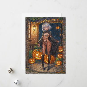 Süßigkeiten oder Saures, tapferes Halloween-Kostüm Feiertagskarte