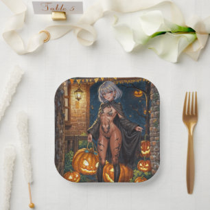 Süßigkeiten oder Saures, tapferes Halloween-Kostüm Pappteller