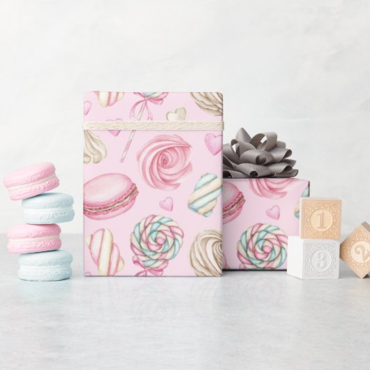 Süßigkeiten Pink-Aquarellmuster Geschenkpapier (Babyparty)