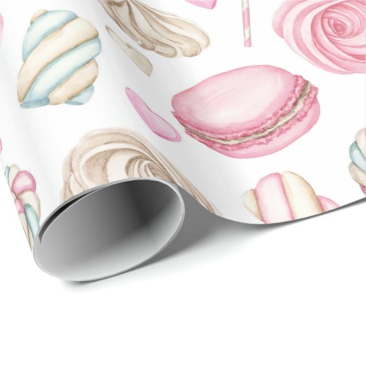 Süßigkeiten Pink-Aquarellmuster Geschenkpapier (Rolleneckpunkt)
