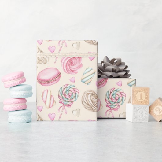Süßigkeiten Pink-Aquarellmuster Geschenkpapier (Babyparty)