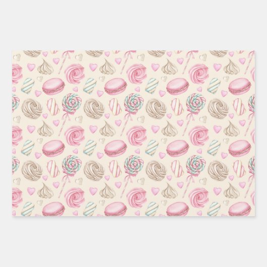 Süßigkeiten Pink-Aquarellmuster Geschenkpapier Set (Vorderseite 3)
