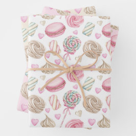 Süßigkeiten Pink-Aquarellmuster Geschenkpapier Set