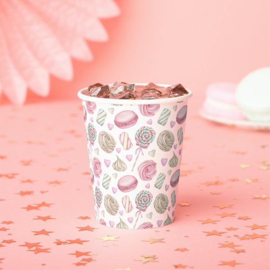 Süßigkeiten Pink-Aquarellmuster Pappbecher (Insitu)