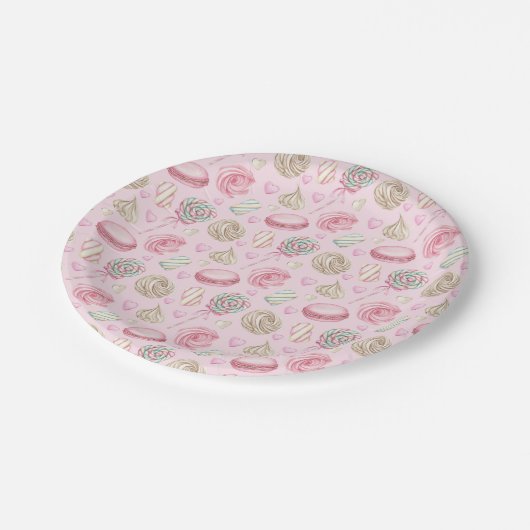Süßigkeiten Pink-Aquarellmuster Pappteller (Schrägansicht)