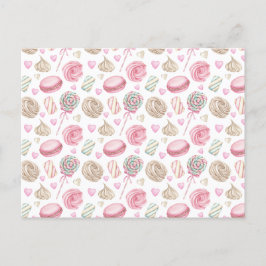 Süßigkeiten Pink-Aquarellmuster Postkarte