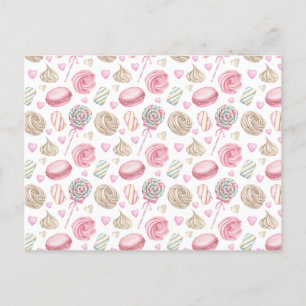 Süßigkeiten Pink-Aquarellmuster Postkarte
