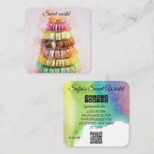 Süßigkeiten Qr Code Moderne Macarons Quadratische Visitenkarte