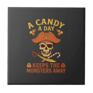 Süßigkeiten-Tag Halloween-Piratenschädel-Stock Fliese