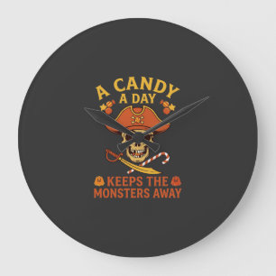 Süßigkeiten-Tag Halloween-Piratenschädel-Stock Große Wanduhr