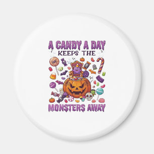 Süßigkeiten-Tag hält Monster Halloween-Kürbis fern Magnet
