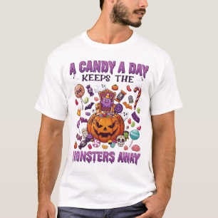 Süßigkeiten-Tag hält Monster Halloween-Kürbis fern T-Shirt