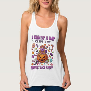 Süßigkeiten-Tag hält Monster Halloween-Kürbis fern Tank Top