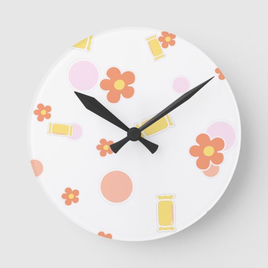 Süßigkeiten und Blumen Runde Wanduhr (Vorderseite)