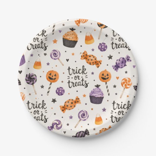 Süßigkeiten zum Trick or Treat Pappteller (Vorderseite)