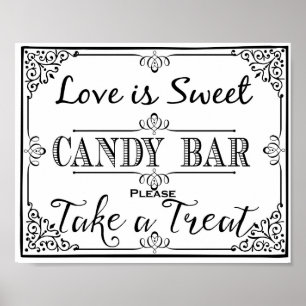 Süßigkeitenbar-Schild elegantes schwarzes Hochzeit Poster