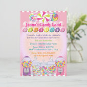 Süßigkeits-Gegenland-Rosa-Geburtstags-Einladung Einladung (Stehend Vorderseite)