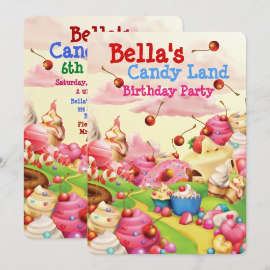 Süßigkeits-Landsweetie-Geburtstags-Party Einladung (Vorne/Hinten)