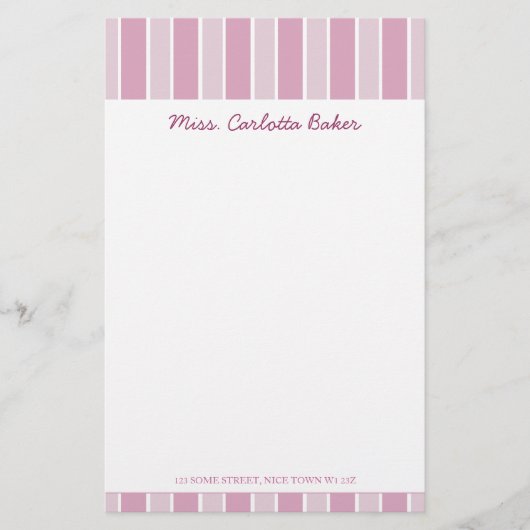Süßigkeits-rosa Streifen-persönliches Briefpapier (Vorderseite)
