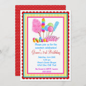 Süßigkeits-Zirkus-Einladungen mit rotem Akzent Einladung (Vorne/Hinten)