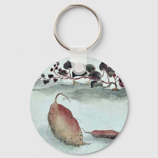 Süßkartoffel mit Pflanze im Hintergrund Schlüsselanhänger (Vorderseite)