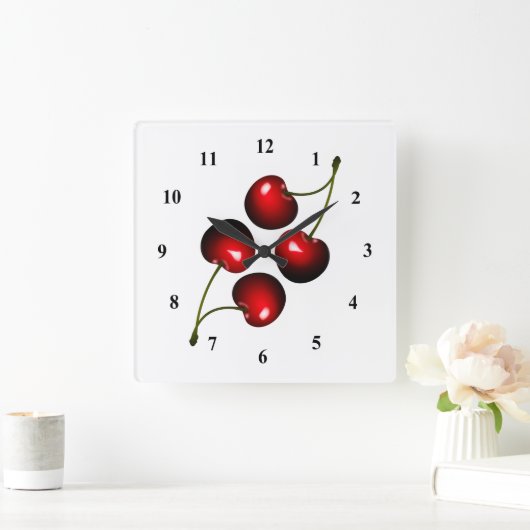 Süßkirschen, frisch quadratische wanduhr (Zuhause)