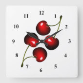 Süßkirschen, frisch quadratische wanduhr (Vorderseite)