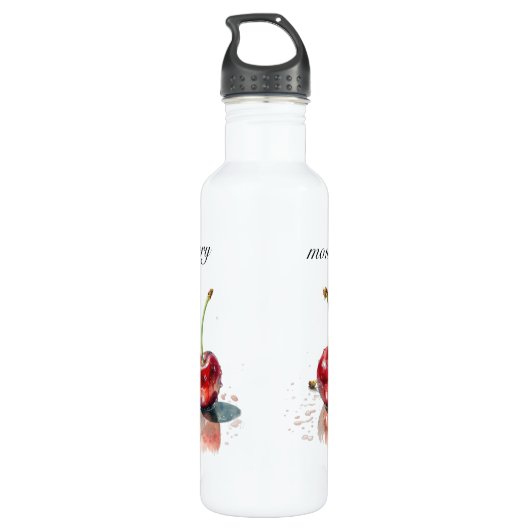 Süßkirschen in Wasserfarbe, nach Maß Edelstahlflasche (Rückseite)