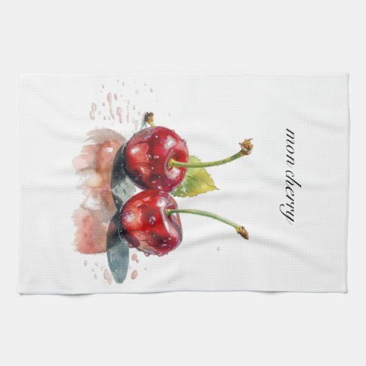 Süßkirschen in Wasserfarbe, nach Maß Geschirrtuch (Horizontal)