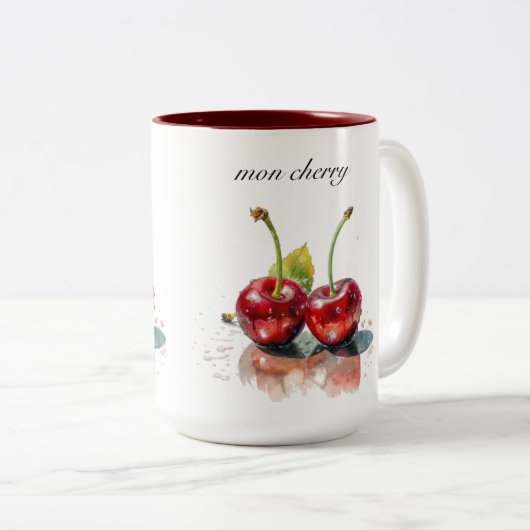 Süßkirschen in Wasserfarbe, nach Maß Zweifarbige Tasse (VorderseiteRechts)