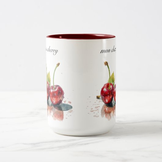 Süßkirschen in Wasserfarbe, nach Maß Zweifarbige Tasse (Mittel)