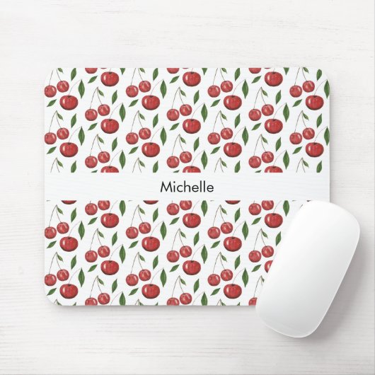 Süßkirschen Wasserfarben-Illustration Monogrammier Mousepad (Mit Mouse)