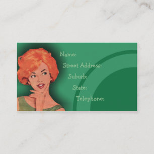 Süßliche Retro-Rotschopf-Friseurkarte Grün 2 Visitenkarte