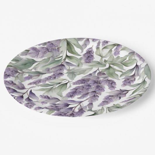 Süßlila und Salbei Wasserfarbe Pappteller (Schrägansicht)