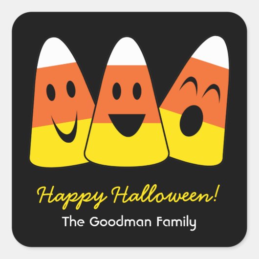 Süßmais Spaß niedliche Halloween-Gefallen Quadratischer Aufkleber (Vorderseite)