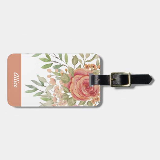 Süßorangefarbene Rose Mit Monogramm Gepäckanhänger (Vorderseite horizontal)