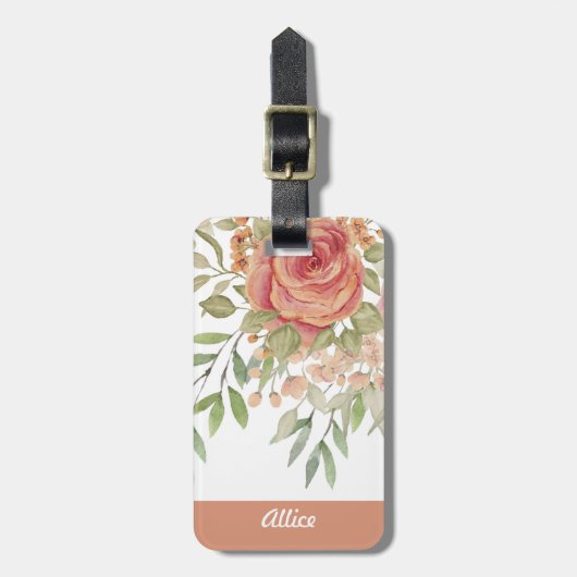 Süßorangefarbene Rose Mit Monogramm Gepäckanhänger (Vorderseite vertikal)