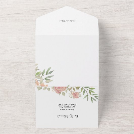 Süßorangefarbene Rose Wasserfarben Handlackiert All In One Einladung (Außenbereich)