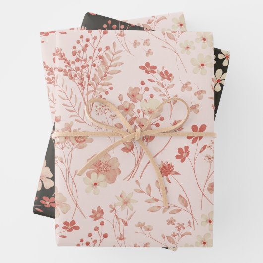 Süßpastel Pfirsichcreme Rustikale Blume Geschenkpapier Set (Beispiel)