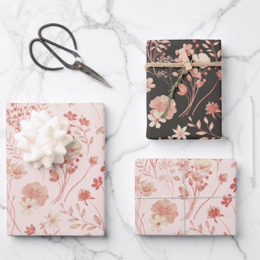 Süßpastel Pfirsichcreme Rustikale Blume Geschenkpapier Set (Vorderseite)