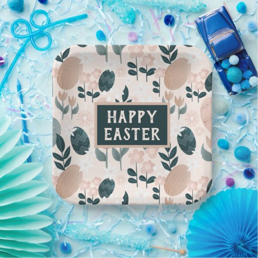 Süßpfirsiches Grünes Boho Ostereier Pappteller (Party)