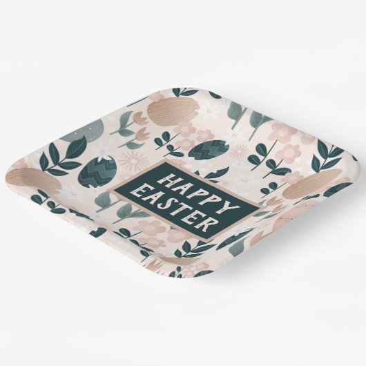 Süßpfirsiches Grünes Boho Ostereier Pappteller (Gewinkelt)