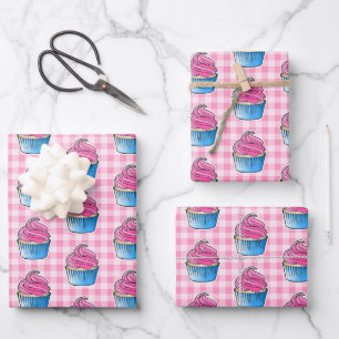 Süßrosa Cupcake Geschenkpapier Set