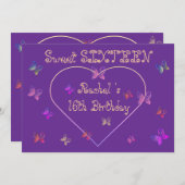 Süßrosa Herzklopfen Süß 16 Geburtstag Einladung (Vorne/Hinten)