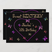 Süßrosa Herzklopfen Süß 16 Geburtstag Einladung (Vorne/Hinten)